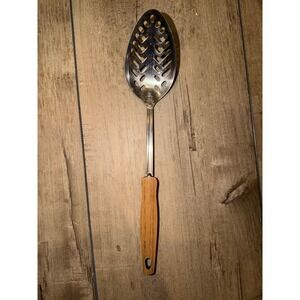 EKCO Stainless Steel Slotted Spoon Wood Handle Kitchen‎ Utensil